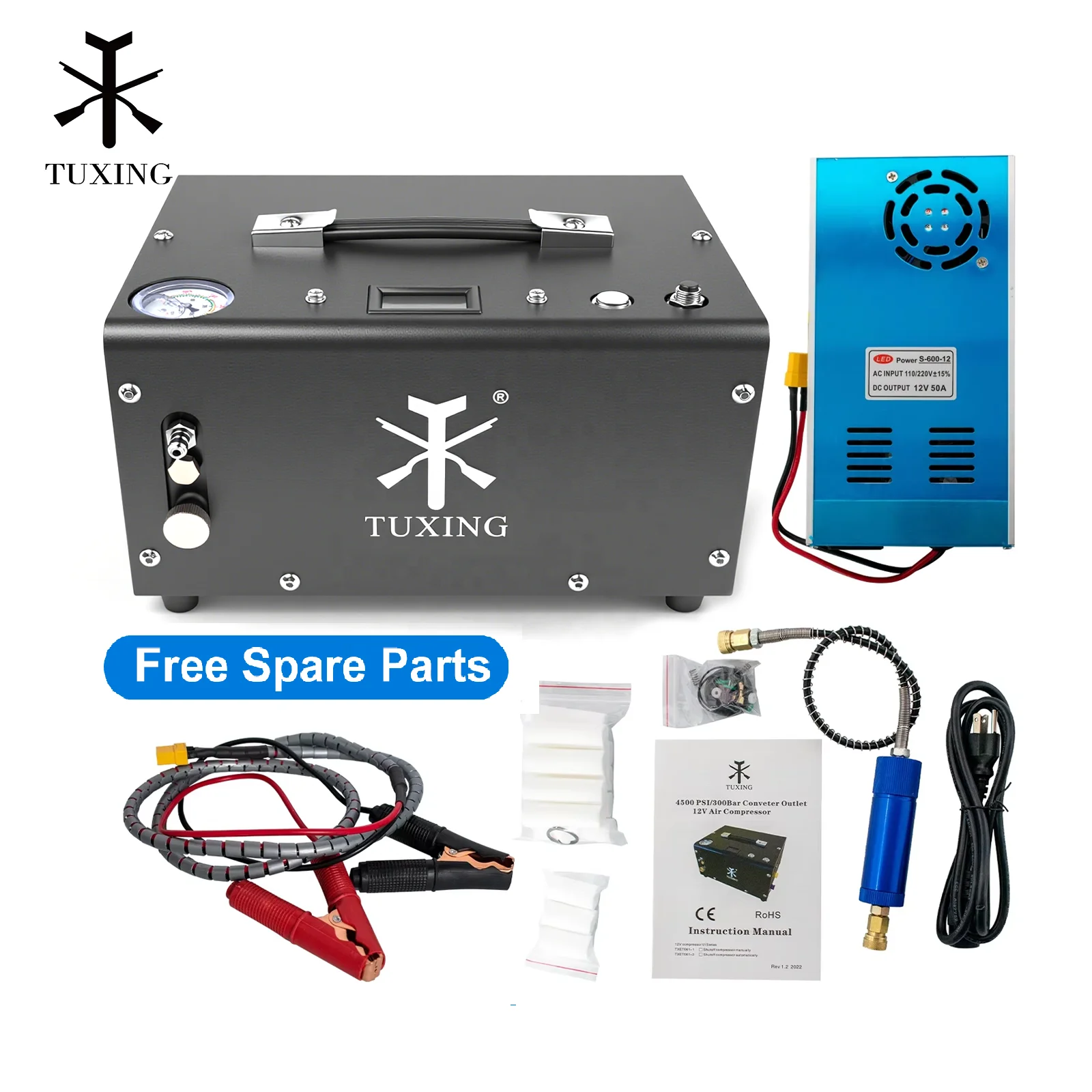 Compressore D'aria Ad Alta Pressione Senza Olio Per Immersioni Subacquee E Paintball, Portatile 12V, Prodotto Da Tuxing OEM ODM Factory.-image