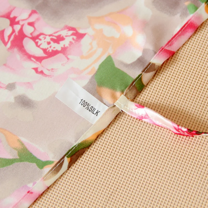 NEW 100% Pure Silk Pillow Towel Tie To The Pillow 4 Lines In The Backside Floral Printed Not A Pillowcase Only A Cover