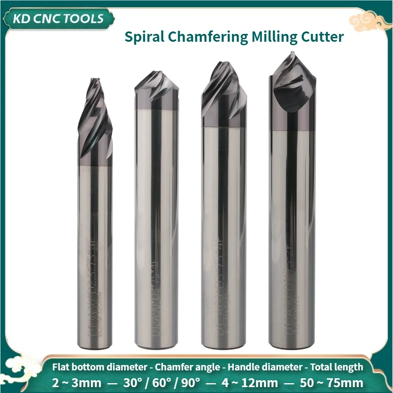 

30/60/90 Degree Spiral Chamfer Milling Cutter 4 Flutes Carbide Corner Countersink Chamfering Mill Tool Deburring Edges For Steel