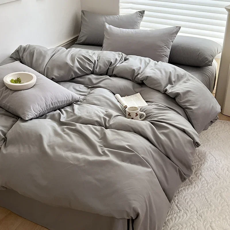 

Home GardenHome Textile Bedding Set Solid Bed Linen Cotton Bedding Set with Sheet Duvet Cover Pillowcase Single Couple Bedsheet