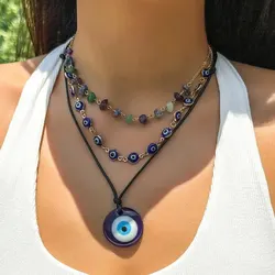 3Pcs Boho Creative Blue Turkish Lucky Evil Eye Pendant Choker Necklace for Women Irregular Bead Chain Y2K Jewelry Accessories