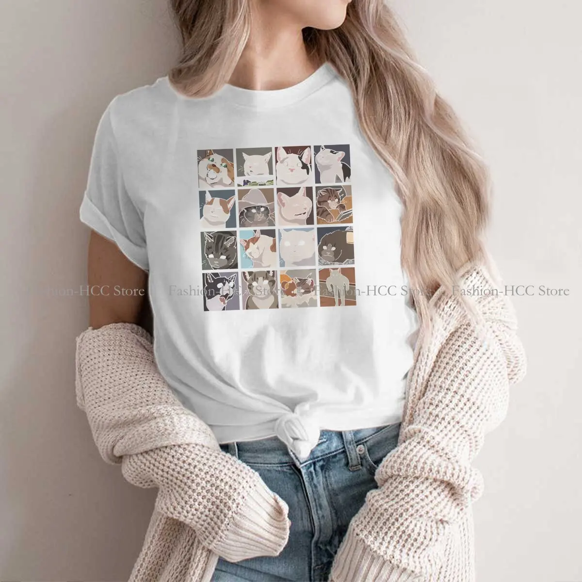 

Meme O Neck TShirt Cat Classic T Shirt Woman's Tops New Design