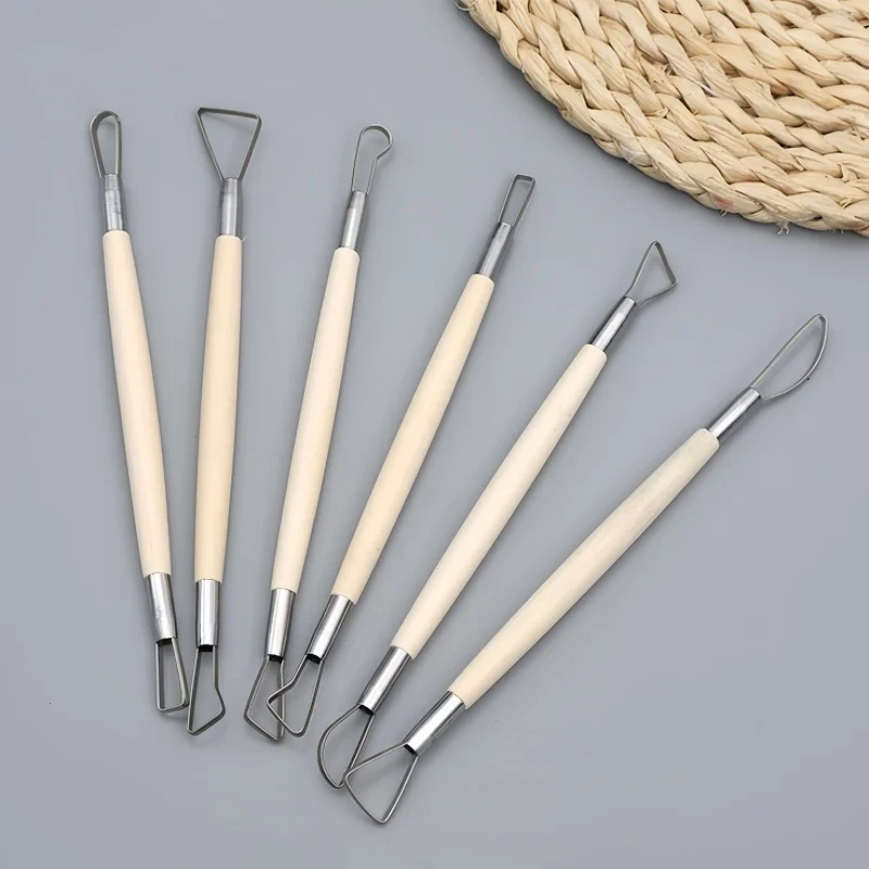 6 wooden mud flat wire knife pottery clay tools Log pottery clay carving plastic knife pottery clay tools