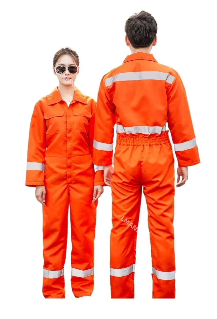 Mens  Unisex 100% Cotton Work Overalls Reflective Strips Multi-pocket One-piece Jumpsuit Dustproof  Coveralls