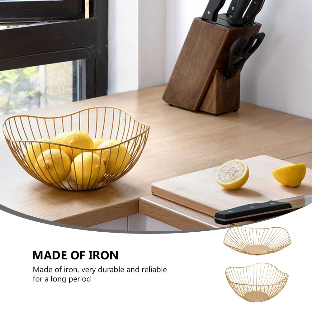 

2pcs Iron Fruit Basket Snack Container Kitchen Storage Baskets Metallic Line Art Vegetable Basket Food Storage