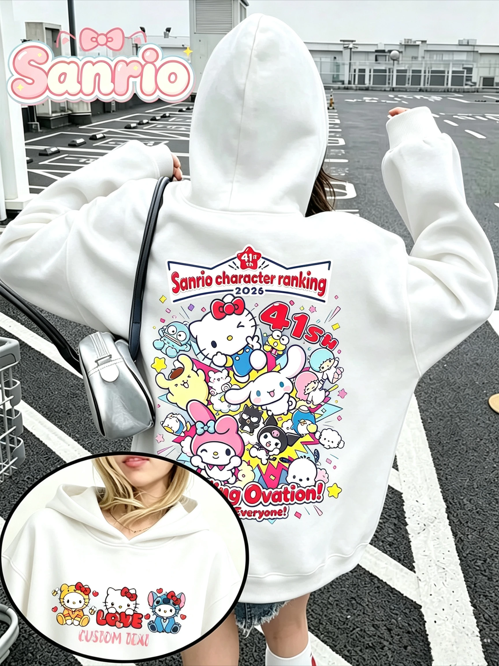 2026 Pochacco Sanrio Double Sided Printed Hoodie Cute Cartoon Comfortable Suitable for Girls To Wear Pattern Hoodie