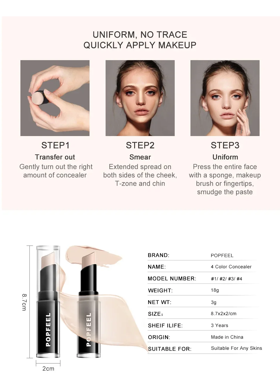 Best-Selling Popfeel Studio Fix 24Hour Smooth Wear Concealer Stick Make Up Full Buildable Coverage Natural Finish Eye Concealer