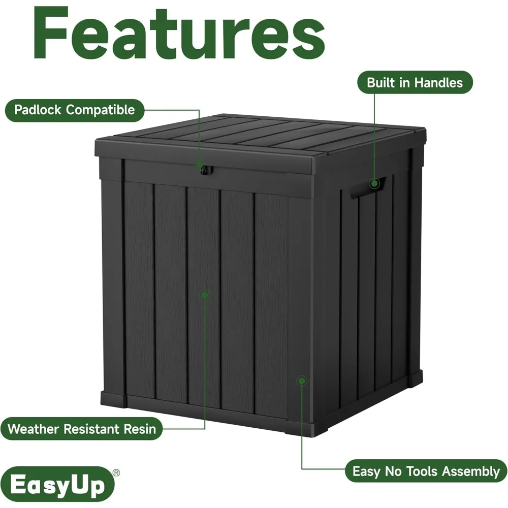 Caixa de deck de resina à prova d'água, resistente a UV, armazenamento externo de 50 galões para pátio, jardim e piscina, estabilidade reforçada