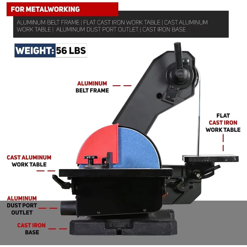 Dual Speed 1" x 42" Belt Disc Sander Combo, Bench Knife Sharpener with Large Work Table, Professional Benchtop Belt