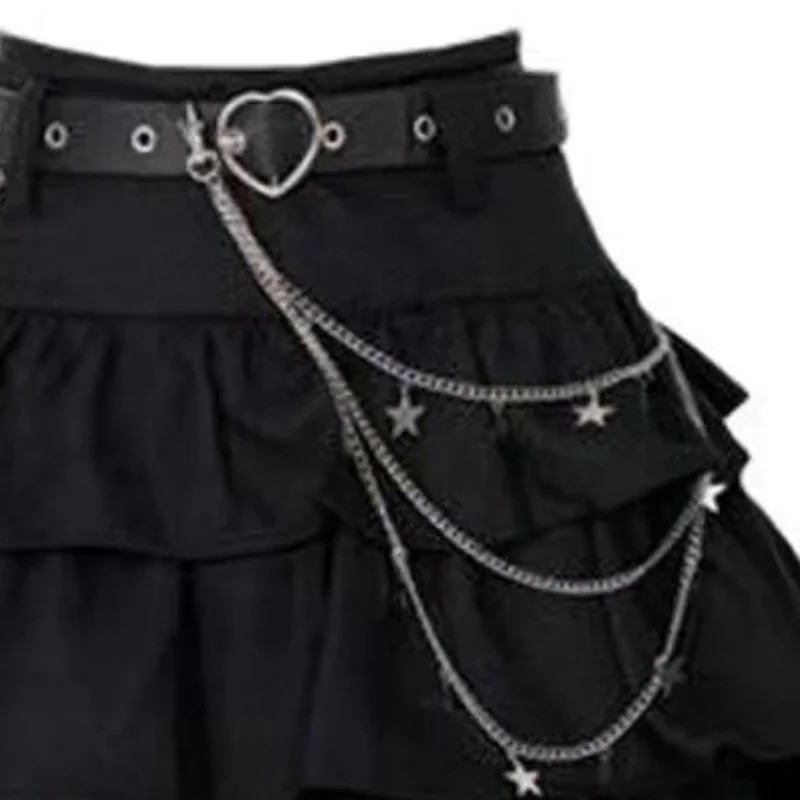 Zwarte Fee Riem Vintage Rokken Vrouwen Hoge Taille Slanke A-lijn 2024 Herfst Verstoorde Mini Rok Vrouw Keten Kawaii Jupe Zomer Zoete