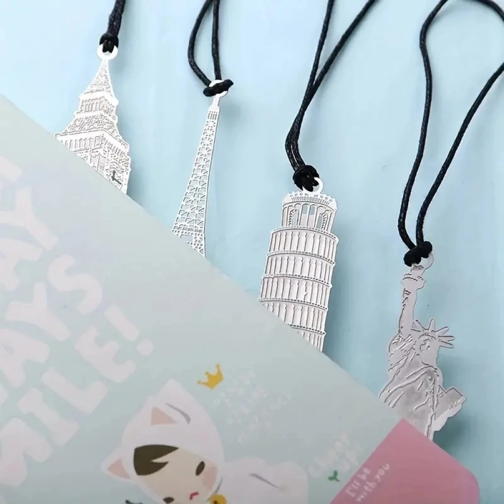 1/4pcs construction series metal hollow bookmark, Leaning Tower of Pisa Big Ben  Eiffel Tower Statue of Liberty marker page