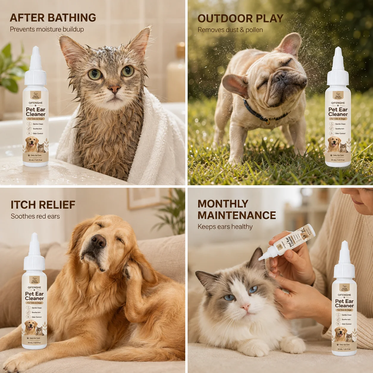 Ohrreinigungslösung für Hunde und Katzen 30ml Sanfter Ohrenschmalzentferner Juckreizlinderung Geruchskontrolle Ohne Alkohol Tägliche Ohrenpflege-Tropfen