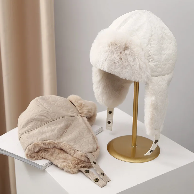 Faux Fur Winter Hats for Women Thickened Windproof Plush Lining Winter Caps with Ear Flaps Bomber Hats Ushanka