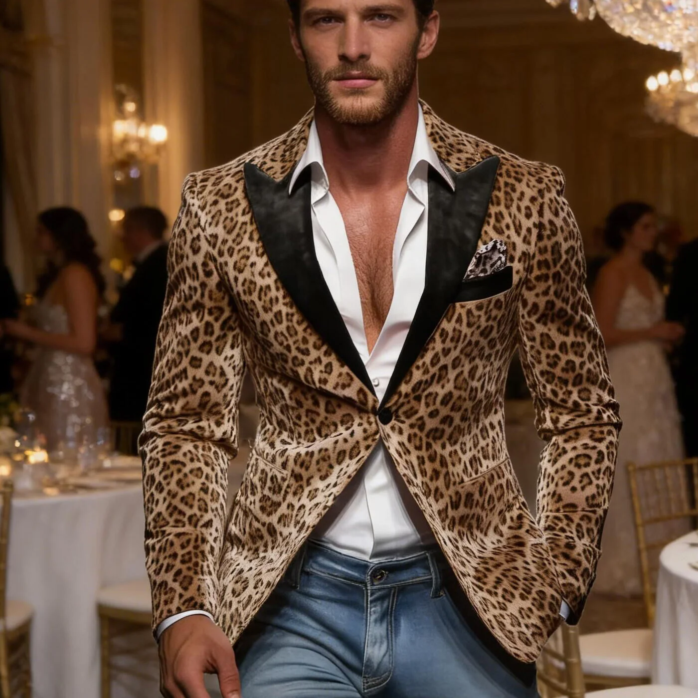 

Leopard Men's Suits Blazer Luxury Casual Peak Lapel Single Breasted Slim Fit 1 Piece jacket Party Handsome Customized Sport Coat