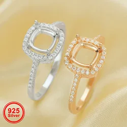 Cushion Square Prong Ring Settings,Solid 925 Sterling Silver Rose Gold Plated Ring,Halo Pave CZ Stone Bezel Ring 1215054