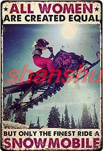 Fun Girl Snowmobile Metal Tin Sign Vintage Poster Family Bathroom Toilet Bar Cafe Wall Decoration 8X12 Inches SHUI