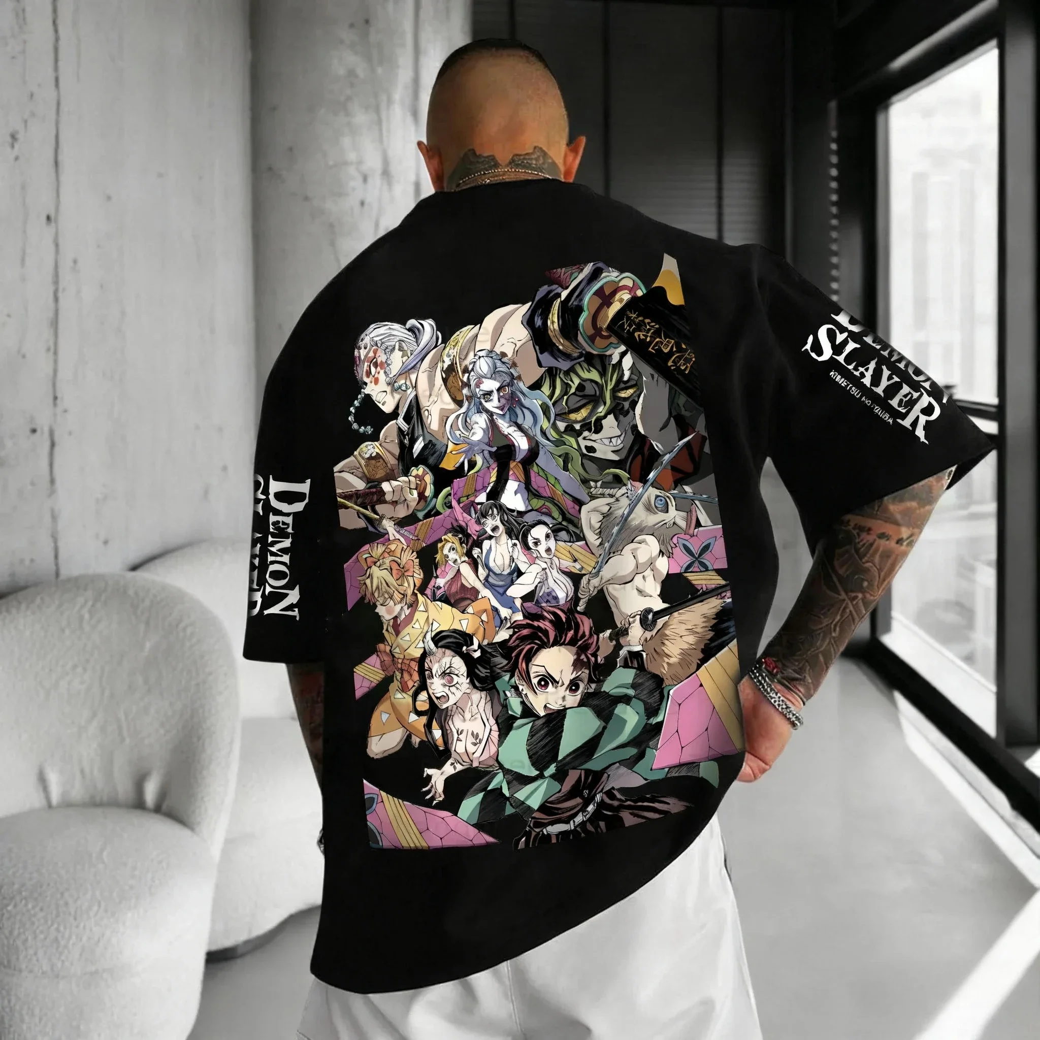 Demon Slayer Plus Size Heren T-shirt 2026 Zomer Anime Geschilderd Print Harajuku Veelzijdige Casual Trend Nieuwe Kind Top