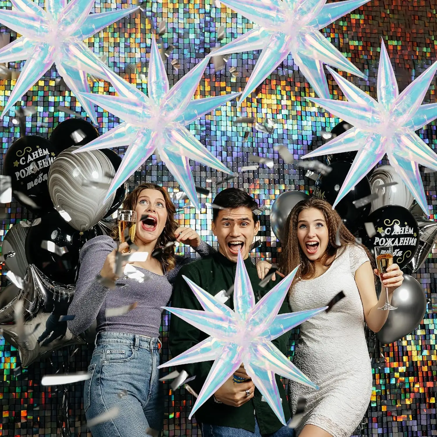 60/24/12 قطعة قزحي الألوان النجمي بالون انفجار ستار احباط بالونات مخروط سبايك بالونات لحفل الزفاف عيد ميلاد العازبة ديكور #6