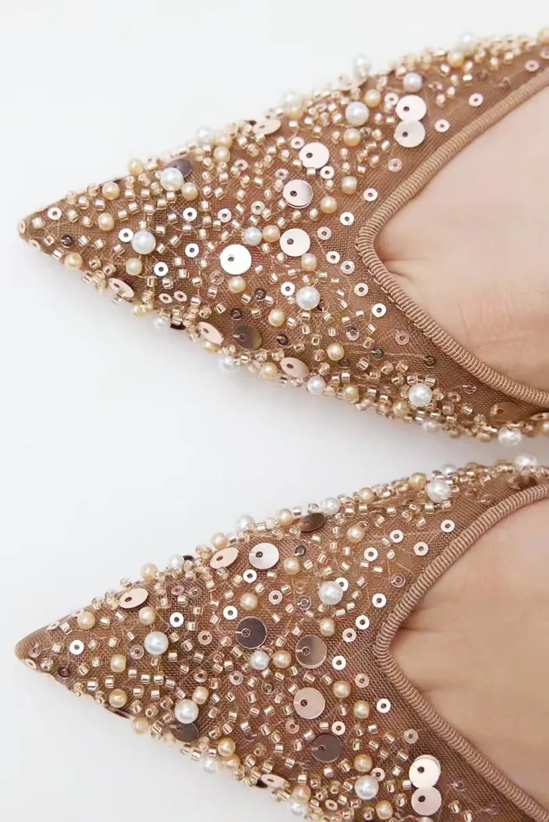 Luxury Designer Bling String Bead Mesh High Heels Women Sexy Pointy Toe Breathable Heeled Sandals Elegant Slingbacks Women Pumps image 6