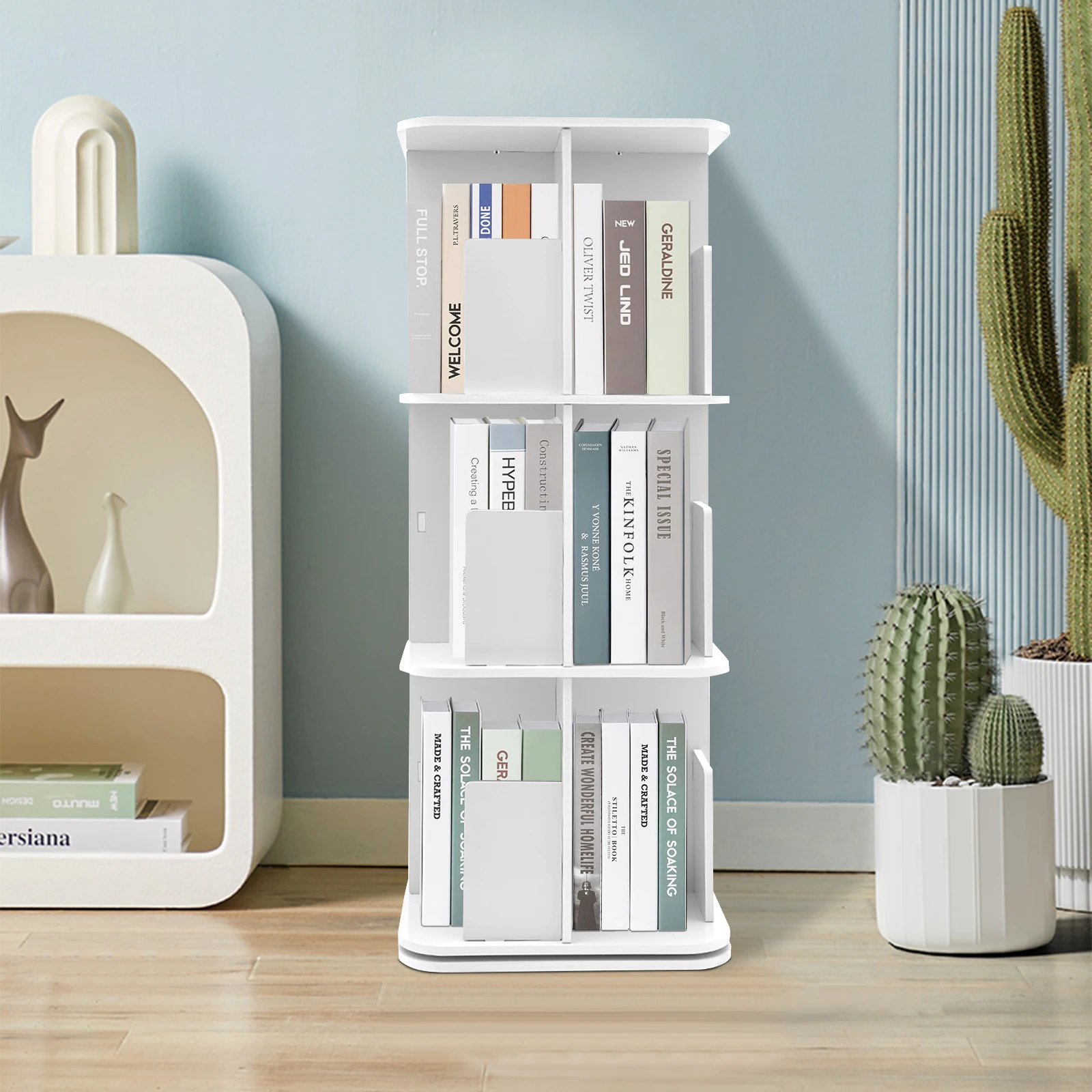 3 Tier Vertical Bookcase, 360° Rotatable Small Corner Bookcase for Bedroom Study Room Office