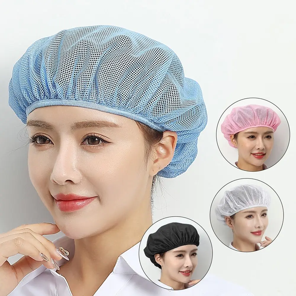 Simple Elastic Mesh Work Hat Dust-proof Oil-Resistant Chef Hat Breathable Hair Nets Cap Food Service