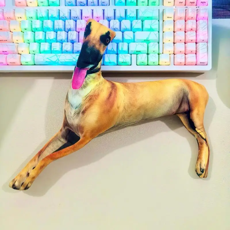 3D Realistic Greyhound Plush Keyboard Pendant Lying Kawaii Dog Stuffed Cushion Simulation Animal Doll Home Decor Gift