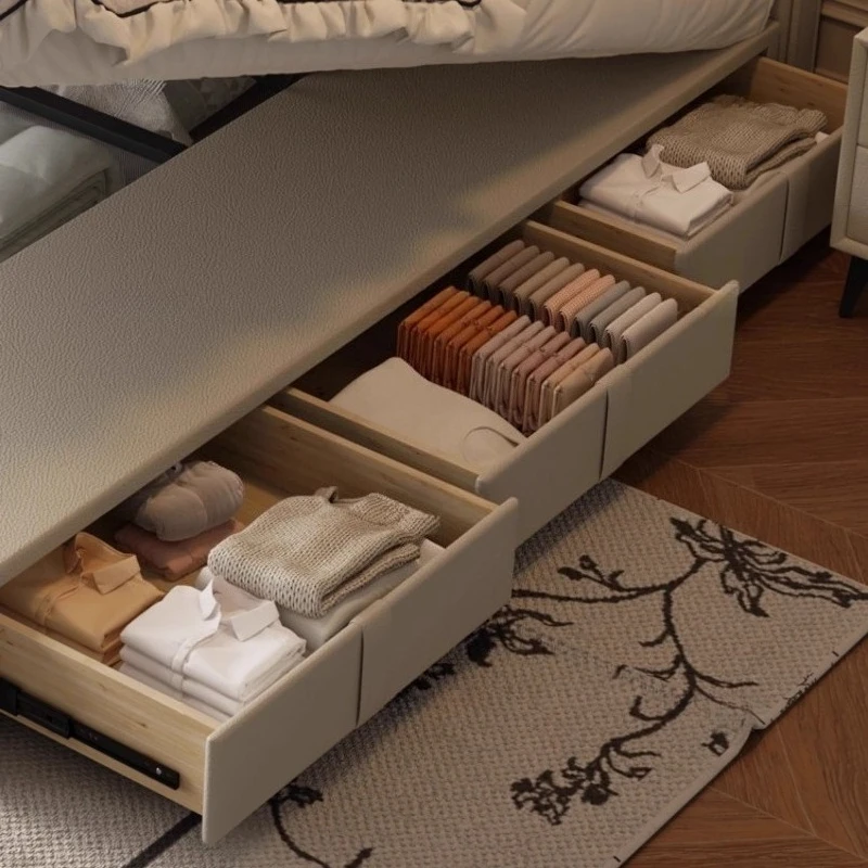 سرير جلدي، أثاث غرفة نوم بسيط وحديث، لوح رأسي قصير، سرير مزدوج مع مساحة تخزين، مسند ظهر ناعم يلبي نمطًا مختلفًا #5