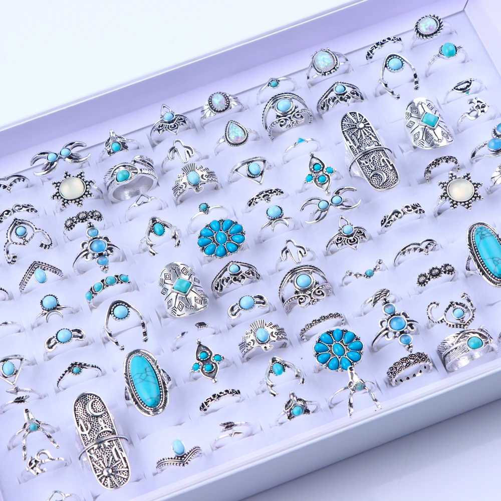 20/30 Teile/los Vintage Boho Glas Türkis Ringe Mode Frauen Urlaub Stil Täglichen Festival Schmuck Party Dekoration Geschenke