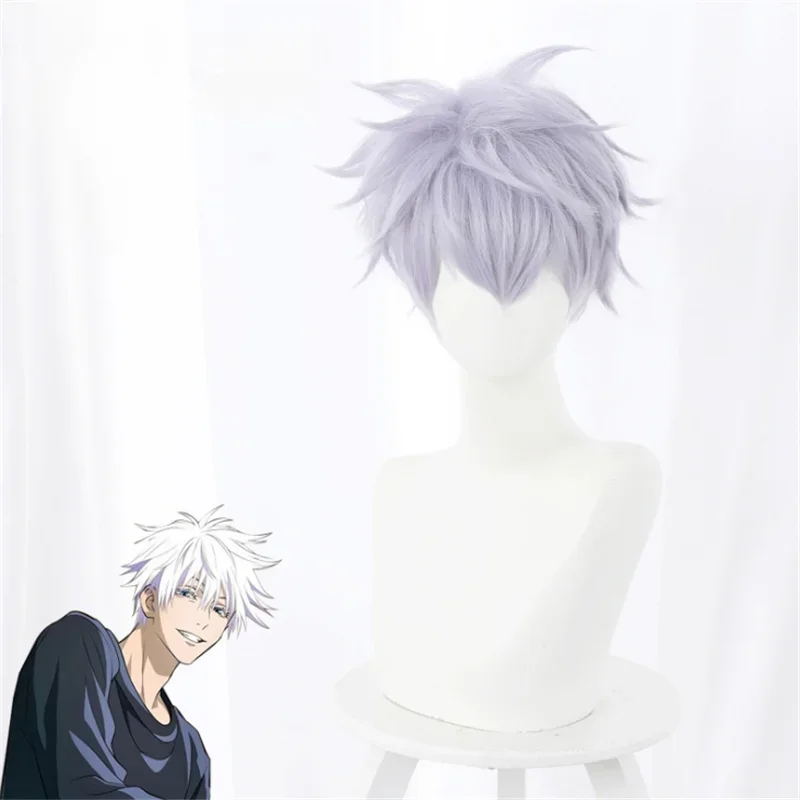 Anime Jujutsu Kaisen Gojo Satoru Release State Wig Cosplay Synthetic Wigs Playing Powder Short Silver White Hair Halloween