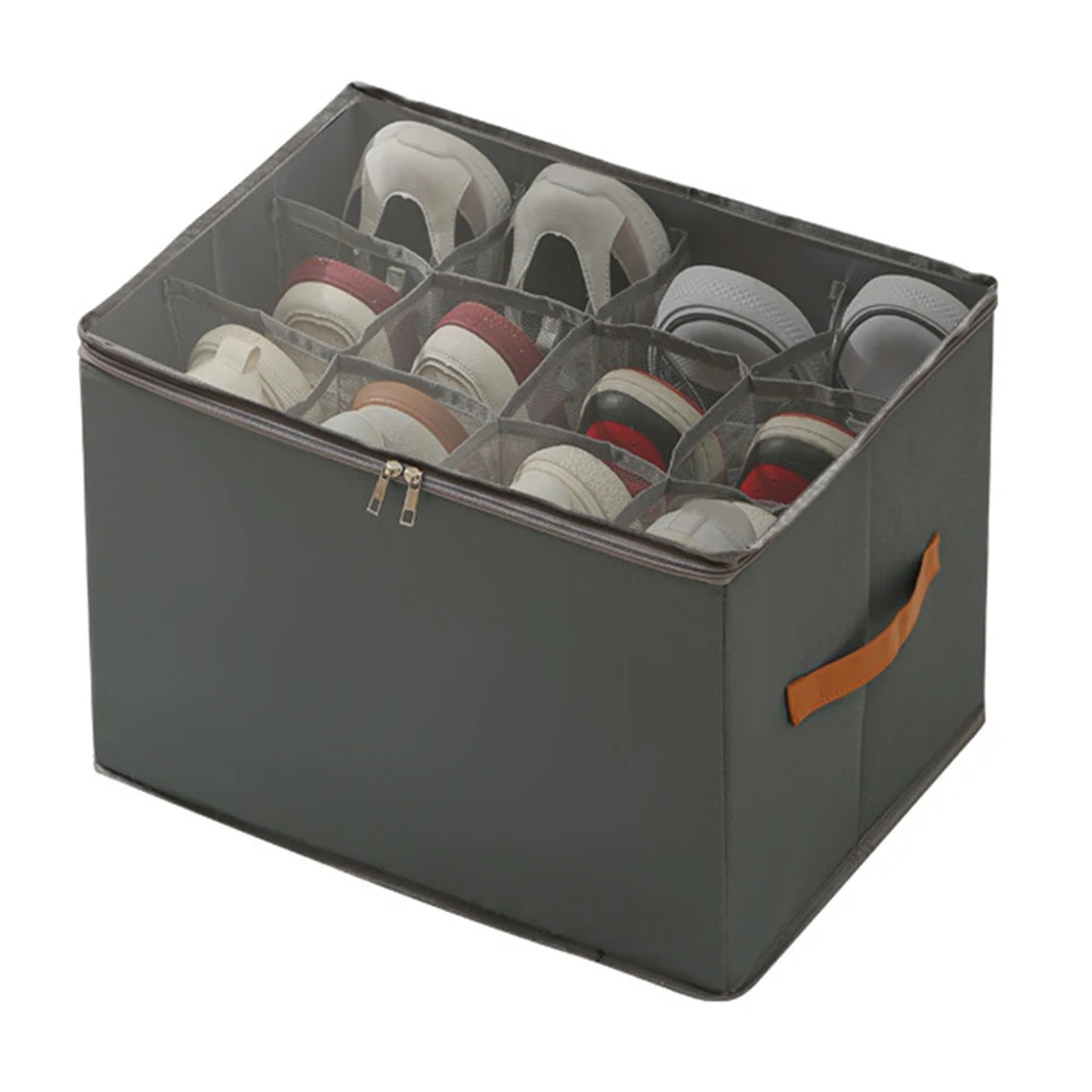 Foldable Fabric Shoe Storage Box With 16 Adjustable Dividers For Closet Organization Oxford Cloth Shoe Cubby Container