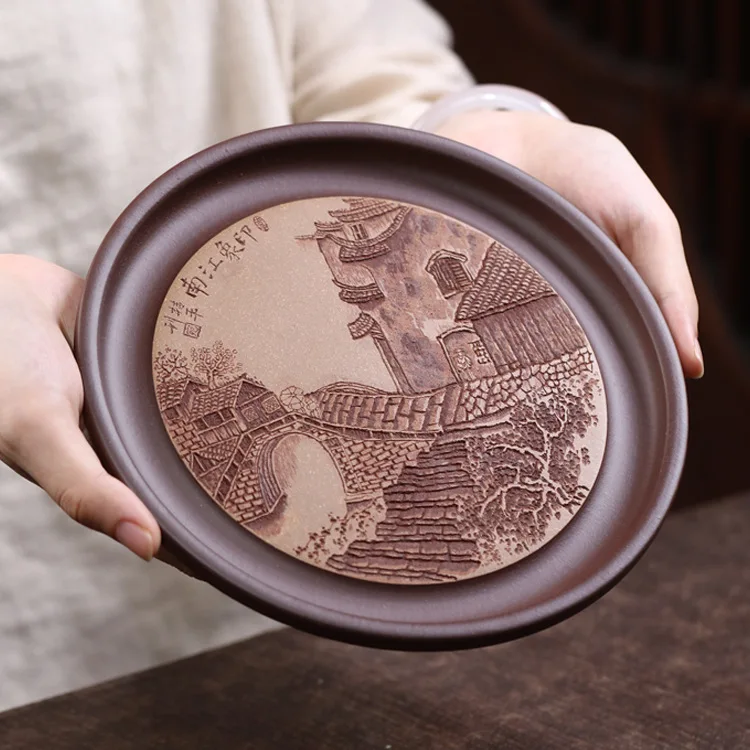 Impression Jiangnan Dry Teapot Mat Tray Yixing Clay Original Ore Purple Clay Creative Artistic Brewing Utensil Tea Set