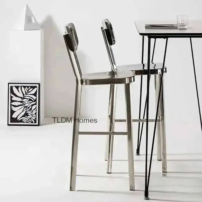 

Design Italian Minimalist Stainless Chairs Steel Bar Counter Metal Bar Stool Kitchen Restaurant Bar Furniture High Chairr l