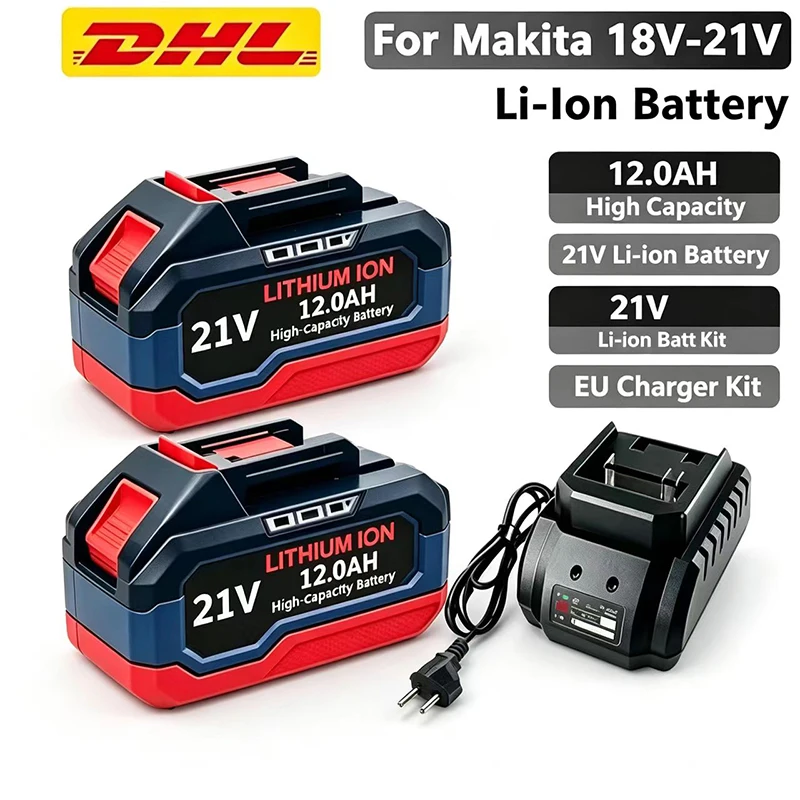 New 21V 6.0Ah/9.0Ah/12.0Ah Rechargeable Battery Compatible with Makita DGA404 DJV182 DHR202 DTW700 DDF487 Power Tools