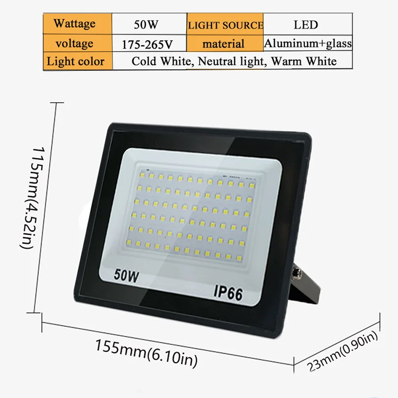NONE LED-Strahler für den Außenbereich, wasserdicht, IP66, 220 V, 10 W, 20 W, 30 W, 50 W, 100 W, 150 W, 200 W, 300 W, Outdoor-Fabrik-Werbetafelbeleuchtung 6