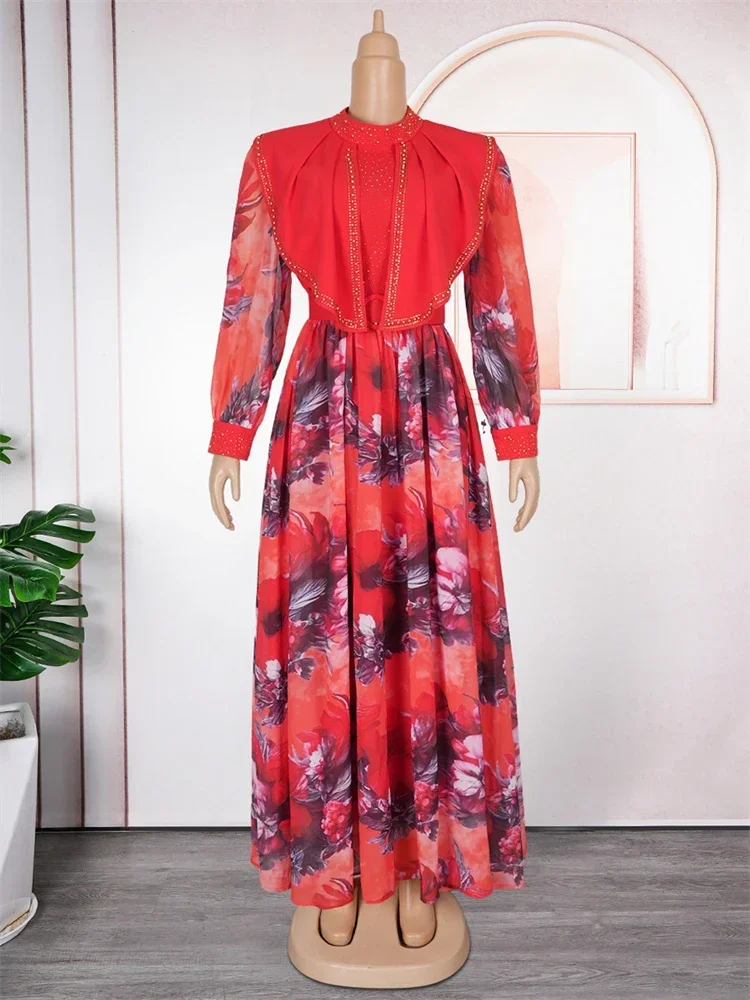 หรูหราชีฟองสุภาพสตรีชุดผู้หญิงงานแต่งงานชุดราตรีแอฟริกัน Dashiki ชุด 2025 แขนยาวชุดเสื้อคลุม