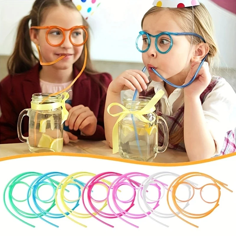 1pc Plastic Straw Glasses Funny Flexible Drinking Tube Novelty Entertainment Supplies Photo Props For Holiday Birthday Party