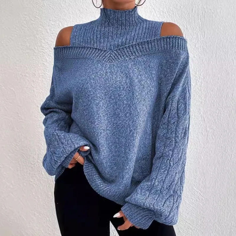 

Temperament Commuter Sweater Off-the-shoulder Loose Half-neck Lantern Sleeve Sweater 2025 Early Spring Hot Girls Wear