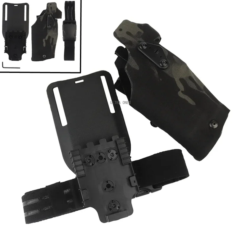 Tactical Gun Holster Hunting Right Hand Belt Holsters Combat Training Thigh Holster for Glock17 Gen4 / 19 with X300 X300U Light