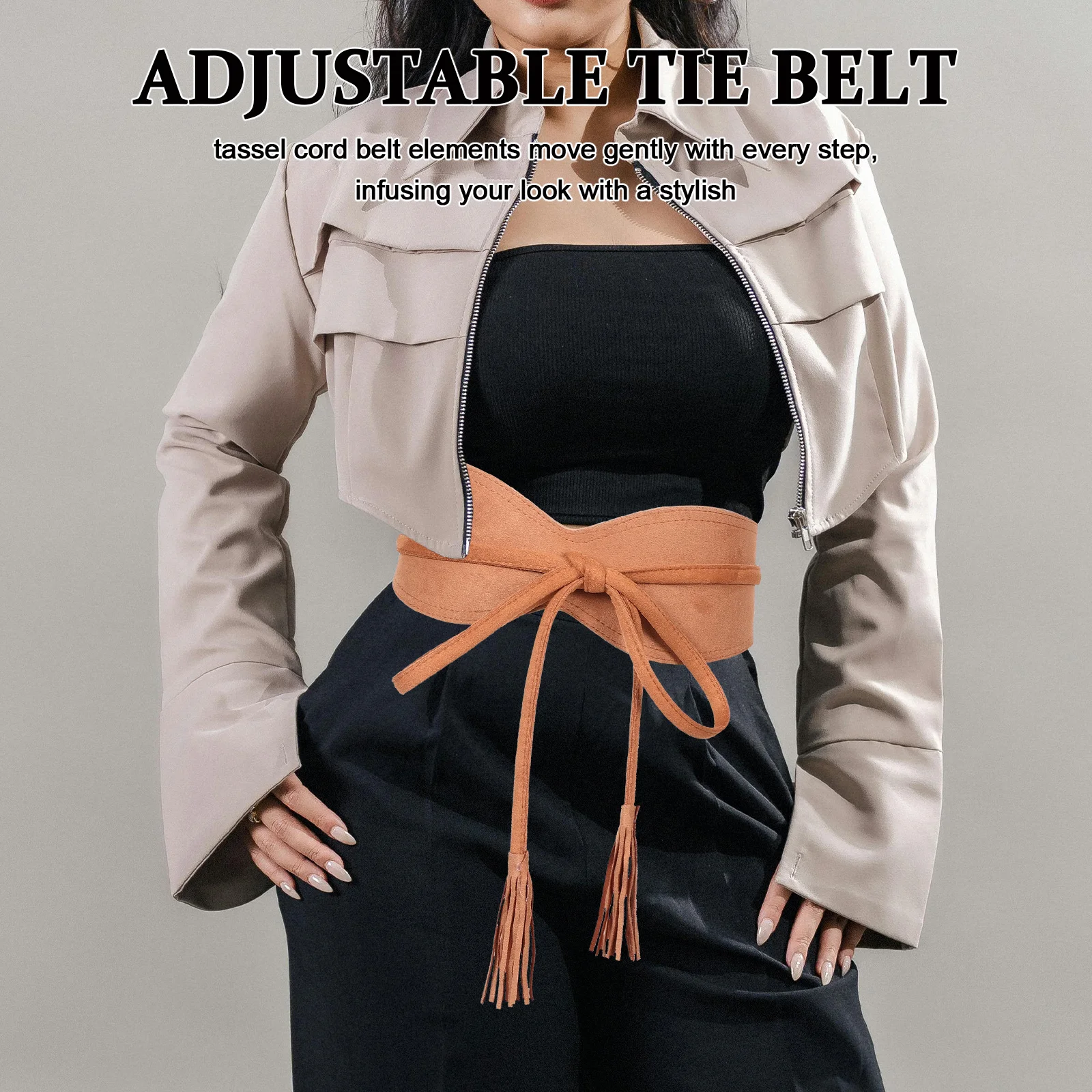 

Wide Faux Suede Wraparound Belt with Tassel - Women's Bow Tie Cinch Belt - Retro Waist Corset for Evening Wedding Guest Dresses