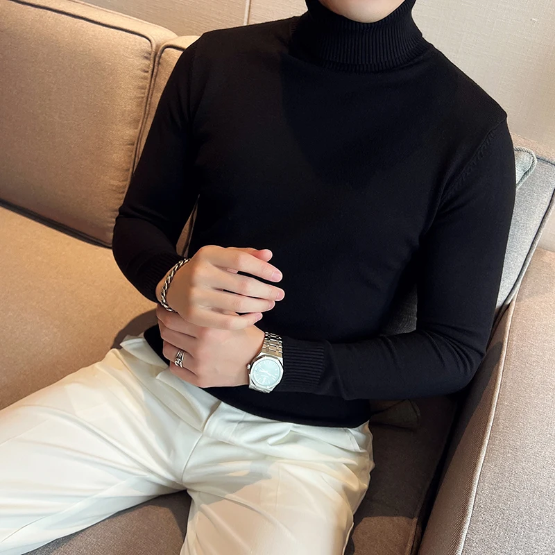 

Thiened High Collar Men's Knitted Sweater Pure Color Busin Crew Ne Pullover Warm Base irt Casual Sle Breathable