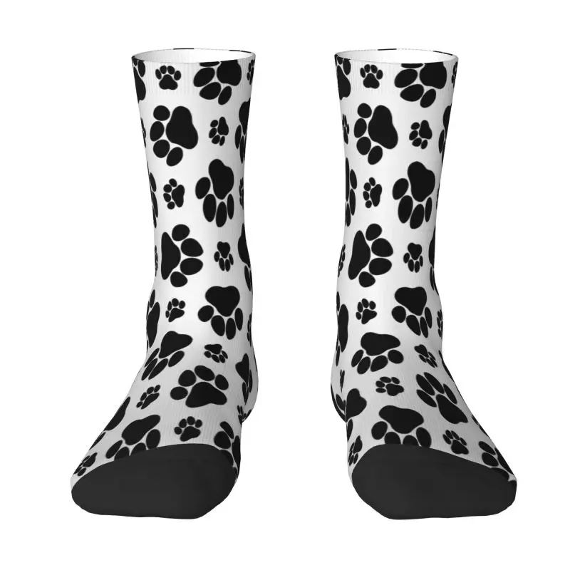 Pet Dog Black Paw Pattern Men Women Crew Socks Unisex Novelty 3D Printed Dress Socks