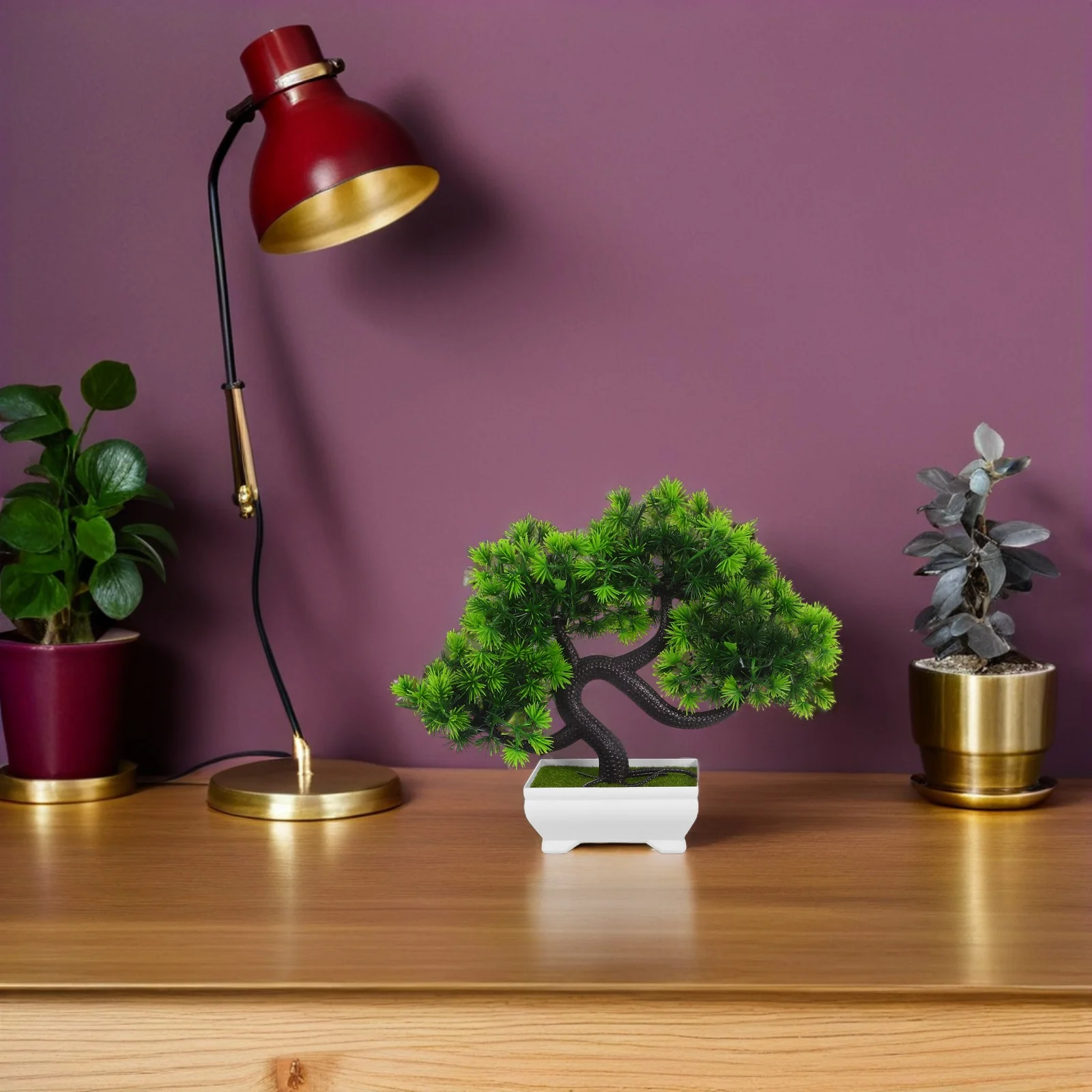 1 قطعة الصنوبر الاصطناعي الإبداعي تحية الضيوف بوعاء النبات صيانة منخفضة المظهر الطبيعي ديكور لدراسة غرفة الطعام بهو الفندق