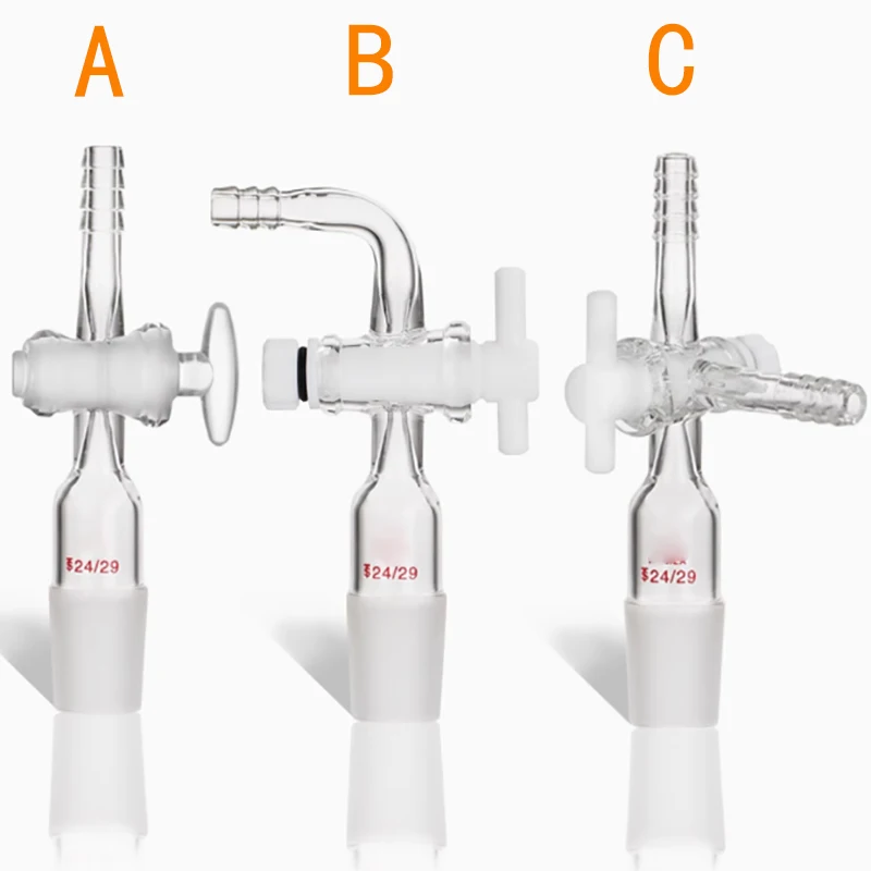 

Glass piston PTFE three-way two-way exhaust head plug 14/19/24/29/34 piston valve laboratory elbow plug air pipe