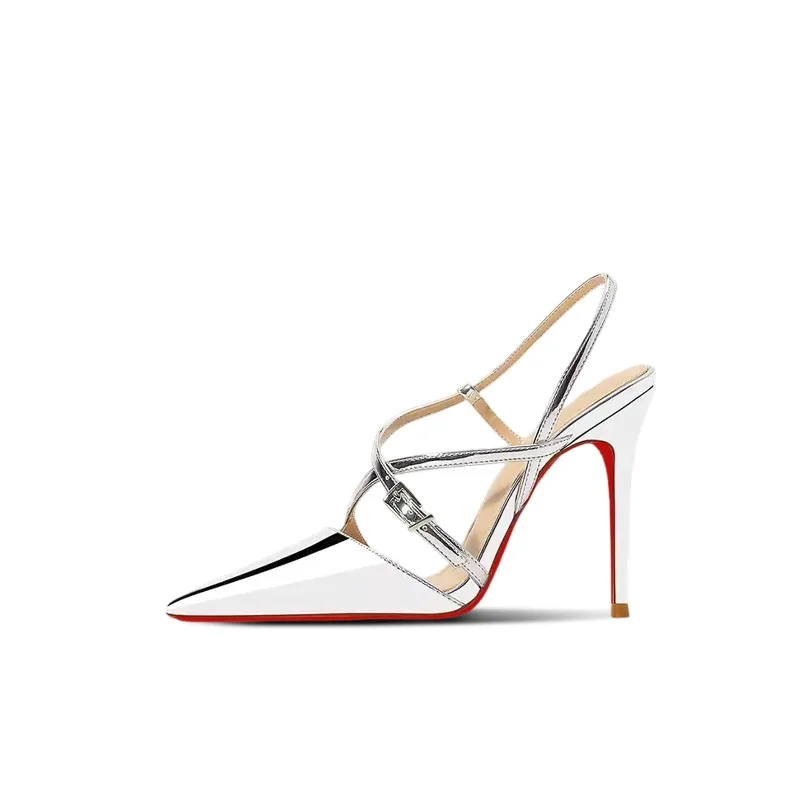 

2025 new 12cm pointed rear empty lace-up high heels women's gold sexy one-word buckle large size sandals