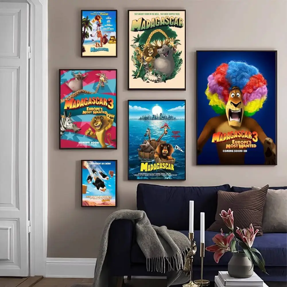 

Madagascar Cartoon Vintage Posters Sticky Whitepaper Sticker DIY Room Bar Cafe Room Wall Decor
