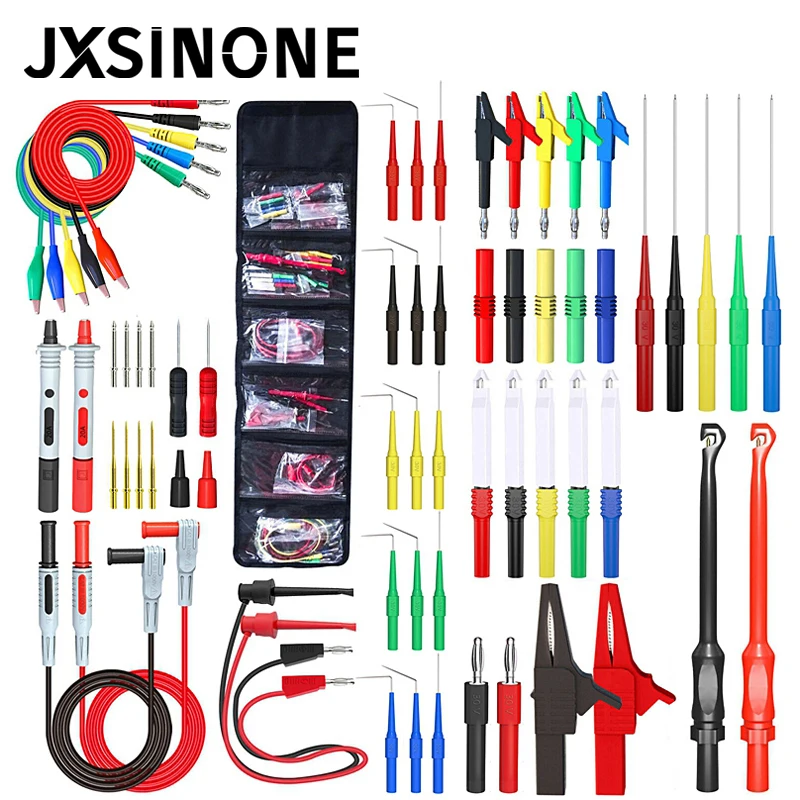 JXSINONE  P1957 Multimeter Wire Piercing  Probes Test Leads Kit with Puncture Needle 4mm Banana Plug Alligator Clip 64PCS