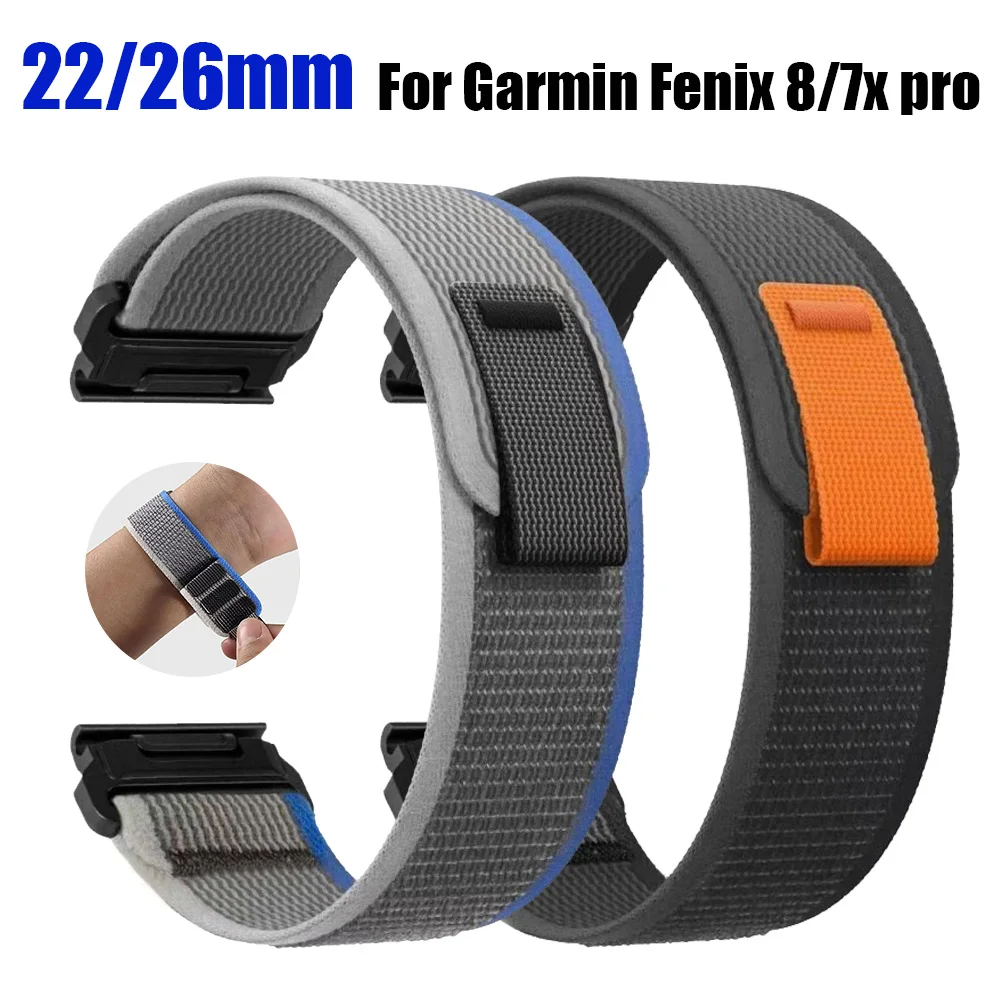QuickFit 26/22 مللي متر حزام (استيك) ساعة سوار النايلون حلقة حزام ل Garmin Fenix 8 7 7X Pro/Quatix 8 7/Tactix/Instinct 3 2X/Foreunner 970