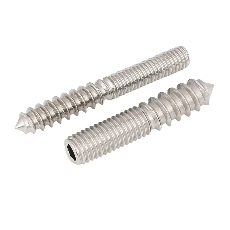 M4/M5/M6/M8/M10 304 Stainless Steel Wooden Screw Hexagon Socket Double Head Pointed Tail Thread One End Set Self Tapping Screw
