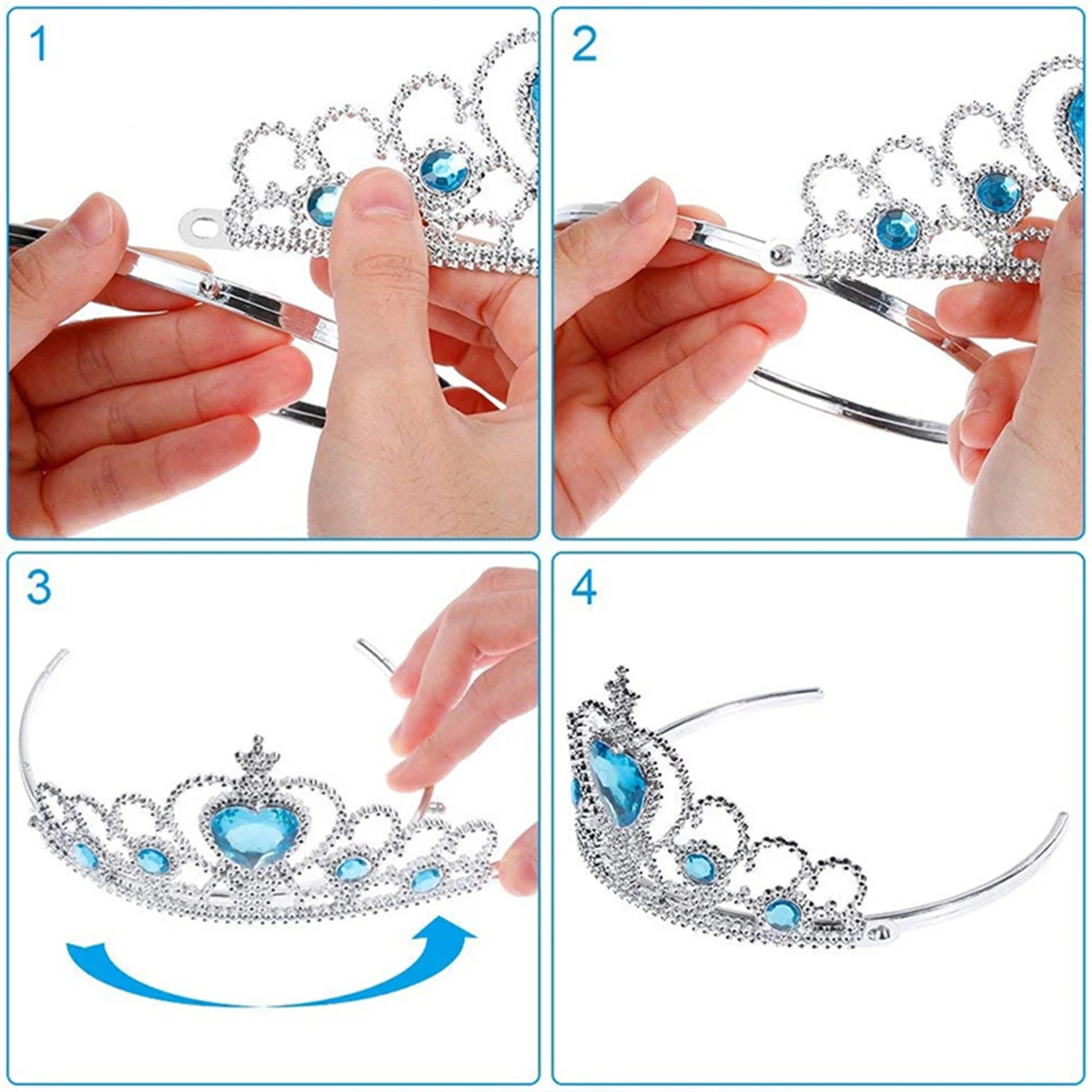 6Pcs Elsa Princess Accessories Girls Crown Gloves Wand Jewelry Set Necklace Kids Princess Queen Dress Clothing Cosplay Dress UP