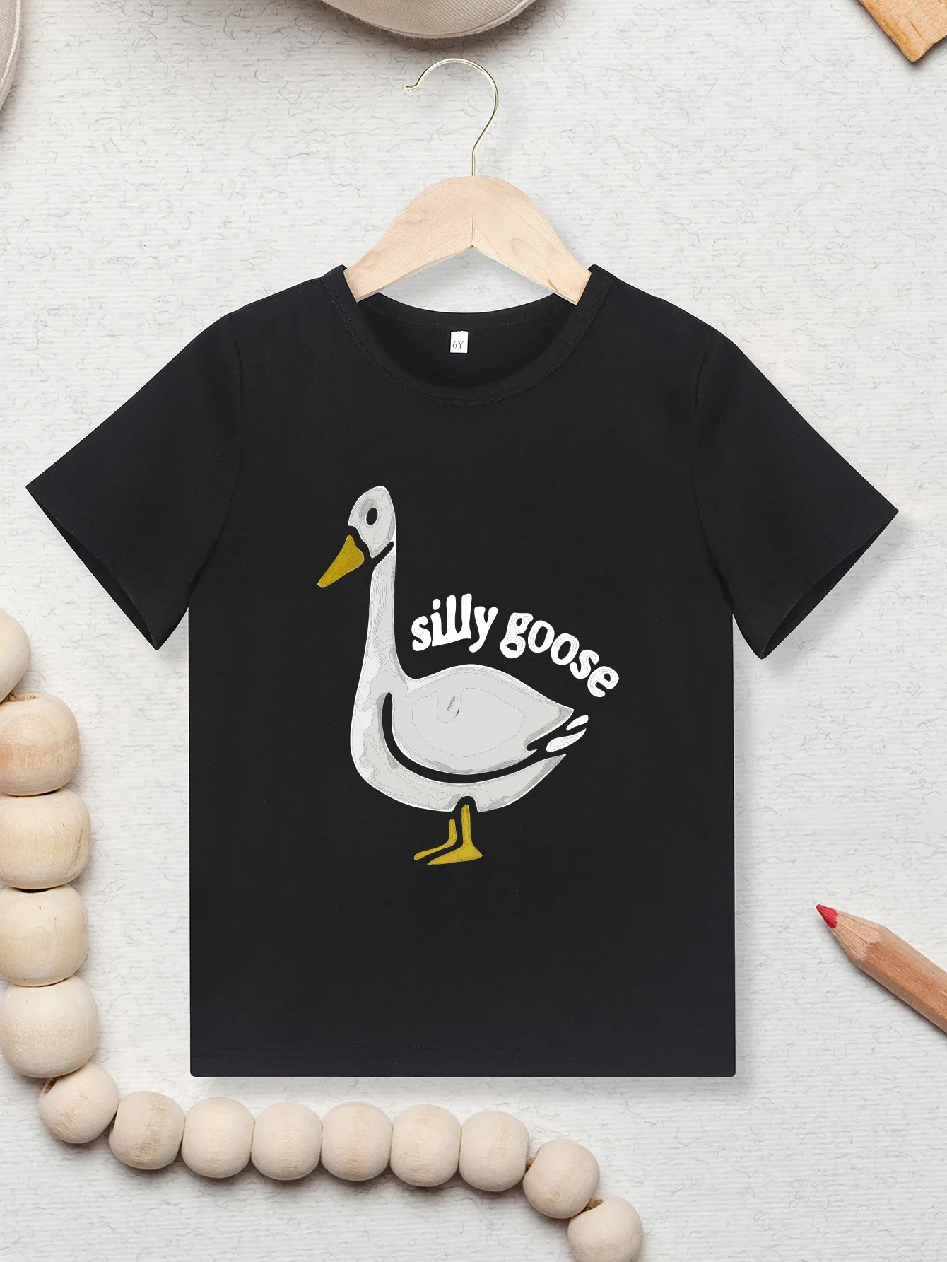 Cartoon Silly Goose Print Boys Girls Creative T-shirt Casual Lightweight Comfy Short Sleeve Tee Tops Kids Clothings Dropship